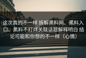 这次真的不一样 拆解黑料网、黑料入口、黑料不打烊关联话题解释明白 结论可能和你想的不一样（心情）