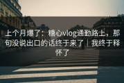 上个月爆了：糖心vlog通勤路上，那句没说出口的话终于来了｜我终于释怀了