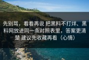 先别骂，看看再说 把黑料不打烊、黑料网放进同一条对照表里，答案更清楚 建议先收藏再看（心情）