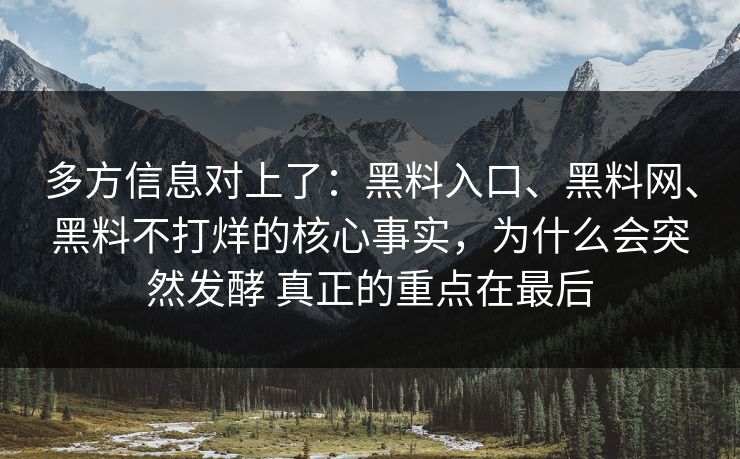 多方信息对上了：黑料入口、黑料网、黑料不打烊的核心事实，为什么会突然发酵 真正的重点在最后