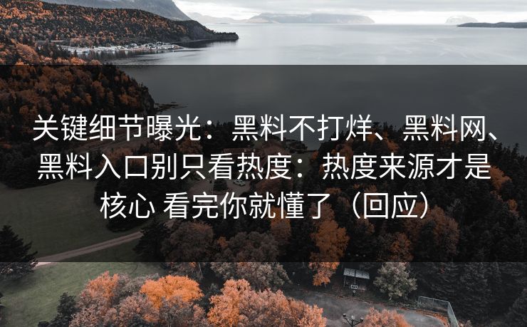 关键细节曝光：黑料不打烊、黑料网、黑料入口别只看热度：热度来源才是核心 看完你就懂了（回应）