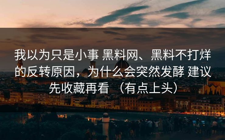 我以为只是小事 黑料网、黑料不打烊的反转原因，为什么会突然发酵 建议先收藏再看 （有点上头）