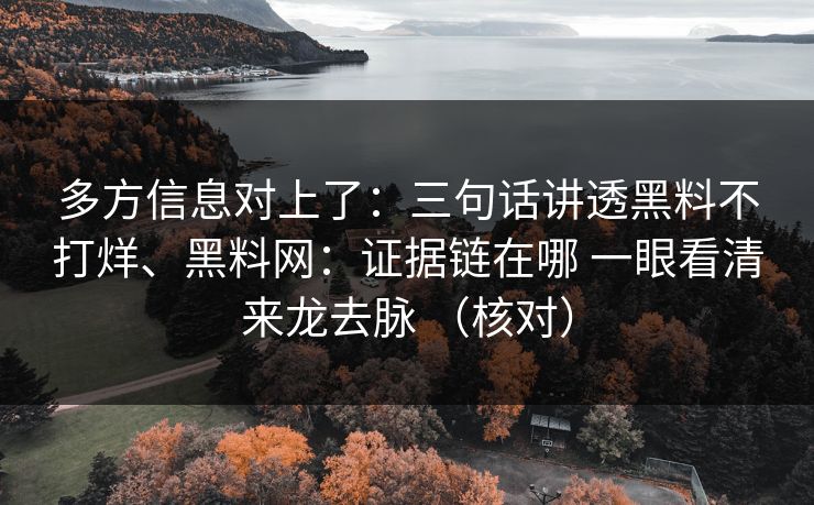 多方信息对上了：三句话讲透黑料不打烊、黑料网：证据链在哪 一眼看清来龙去脉 （核对）