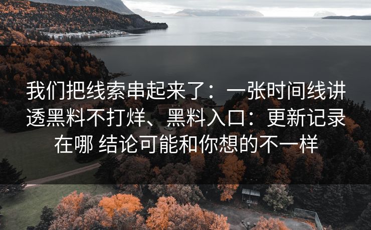 我们把线索串起来了：一张时间线讲透黑料不打烊、黑料入口：更新记录在哪 结论可能和你想的不一样