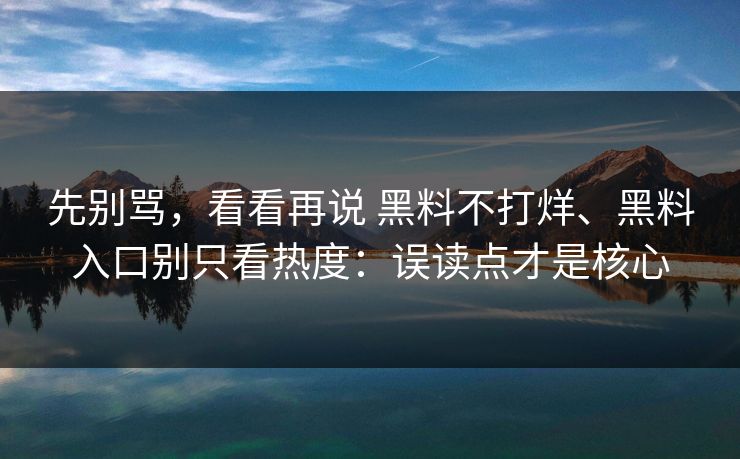 先别骂，看看再说 黑料不打烊、黑料入口别只看热度：误读点才是核心